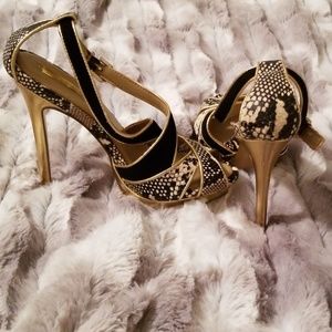 BCBGMaxAzria snake and gold heel